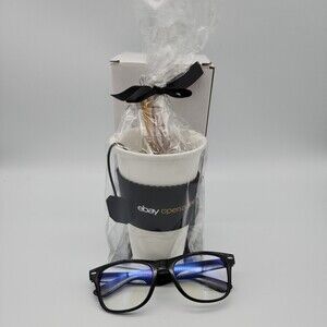 NEW 2021 eBay Open Online Ceramic Travel Coffee Mug Blue Block Glasses Tazo Tea